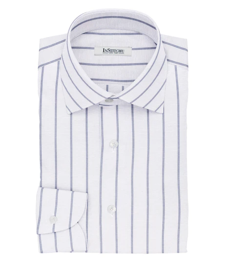 InStitchu Collection The Forsythe White and Blue Pinstripe Cotton Blend Shirt