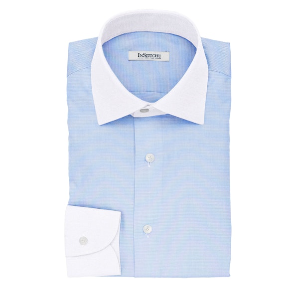 InStitchu Collection The Fox Textured Blue Cotton Banker Shirt