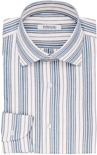 InStitchu Collection The Grisham White, Blue and Black Striped Linen Blend Shirt