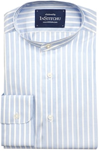 InStitchu Collection The Kingscliff White on Blue Stripe Band Collar Shirt