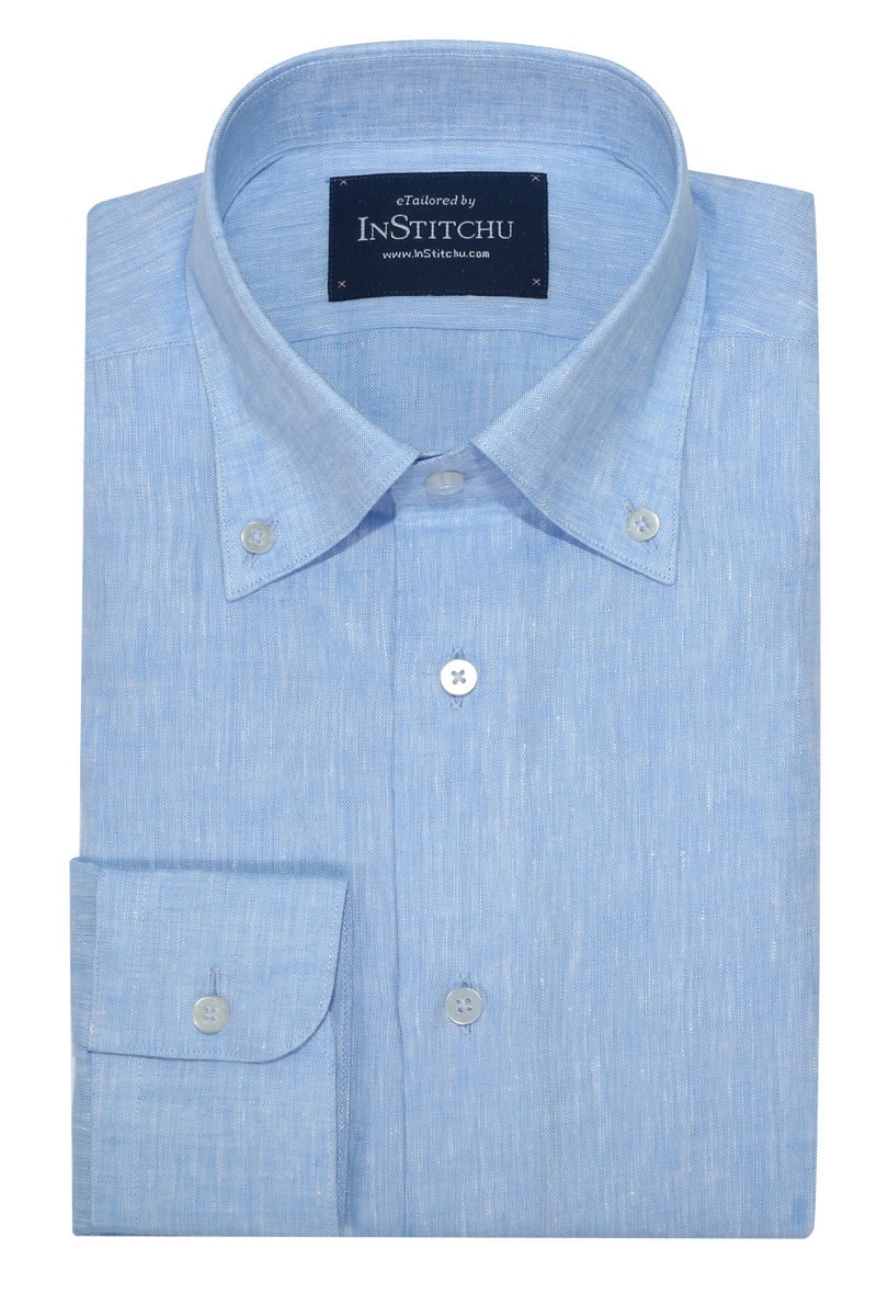 Light Blue Linen Blend Button Down Shirt | Men's Custom Shirt | InStitchu