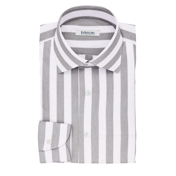 InStitchu Collection The Merkwood White and Grey Striped Cotton Linen Shirt