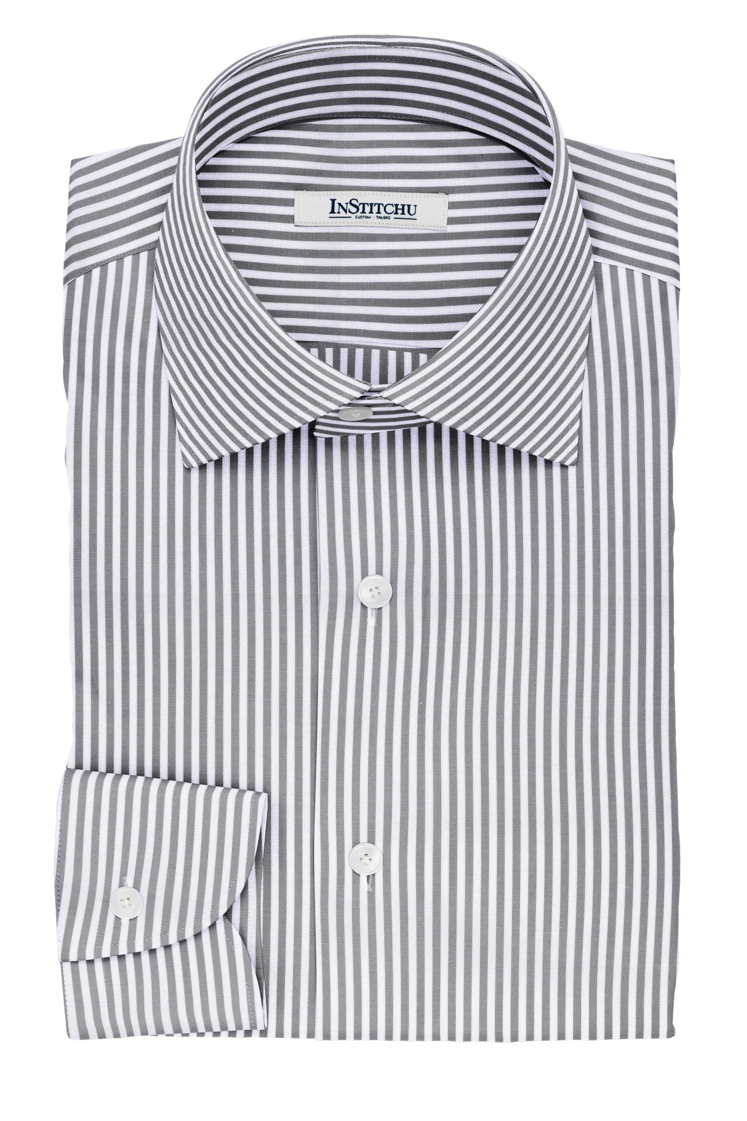 InStitchu Collection The Millay Grey and White Striped Non-Iron Cotton Shirt