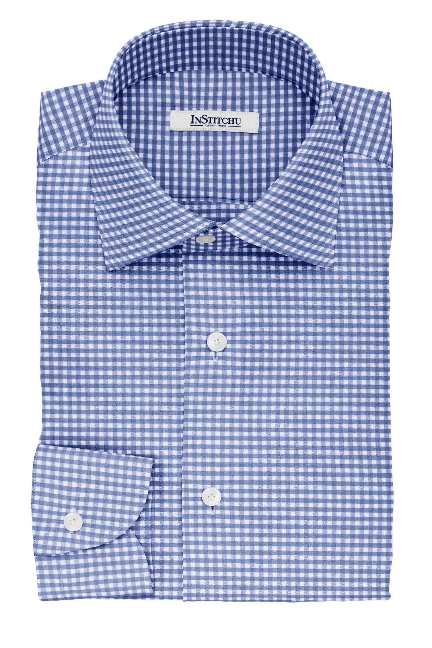 InStitchu Collection The Orwell Blue Gingham Check Non-Iron Cotton Shirt