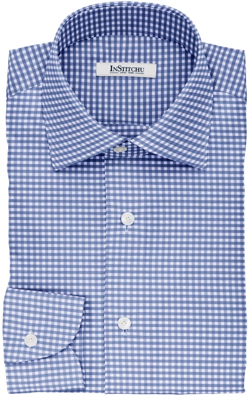 InStitchu Collection The Orwell Blue Gingham Check Non-Iron Cotton Shirt