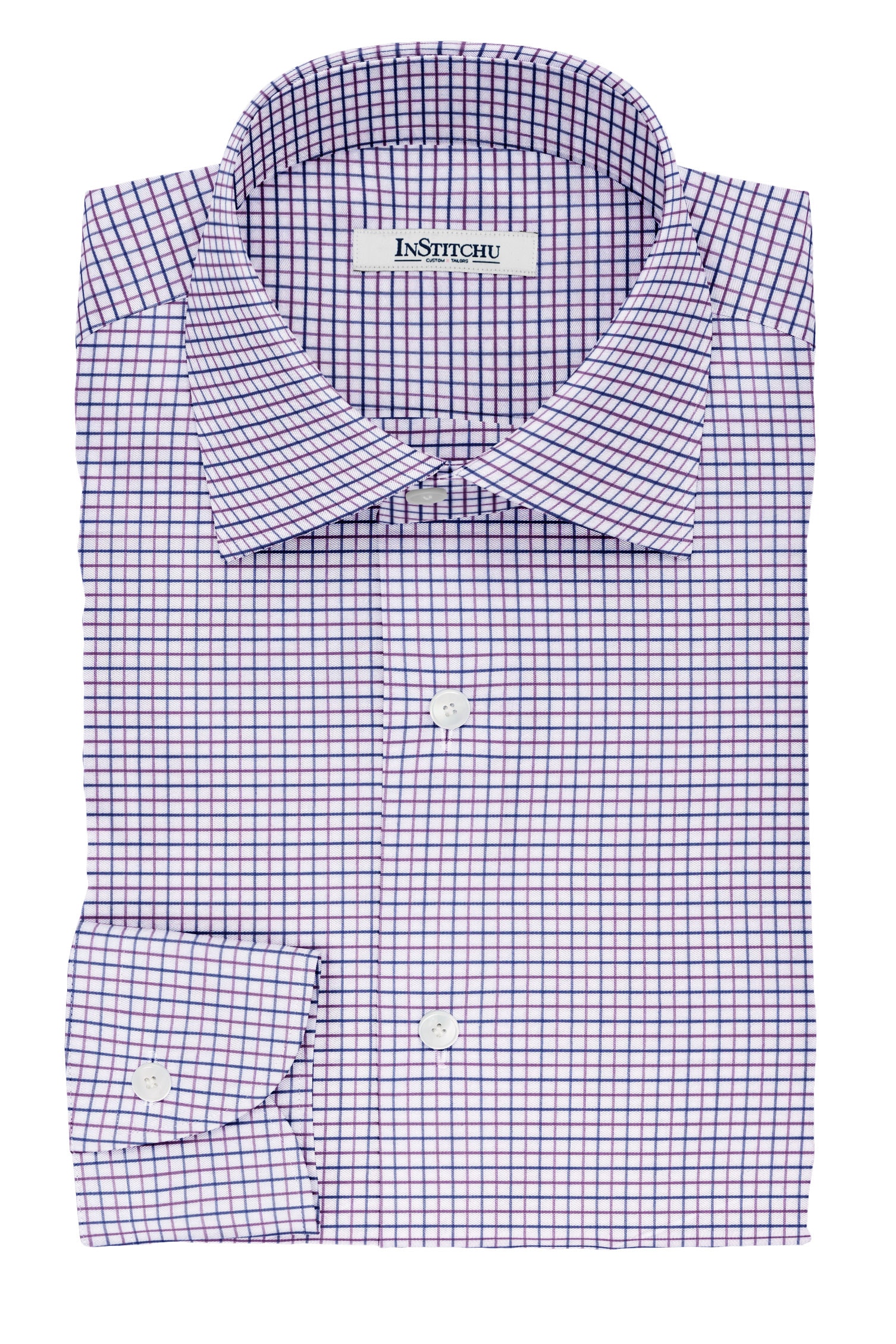 InStitchu Collection The Tolstoy Purple and Navy Tattersall Cotton Shirt