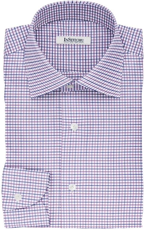 InStitchu Collection The Tolstoy Purple and Navy Tattersall Cotton Shirt