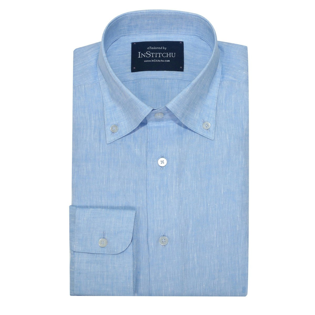 InStitchu Collection Pure Sea Blue Linen Button Down Shirt