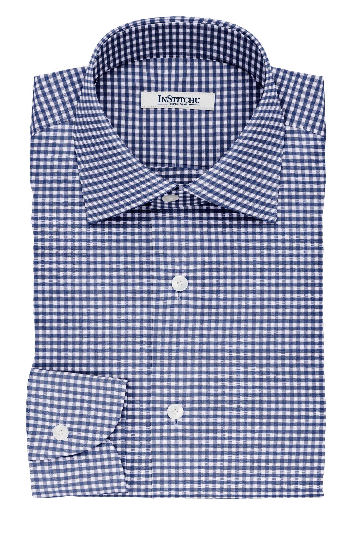 InStitchu Collection The Woolf Navy Gingham Check Non-Iron Cotton Shirt