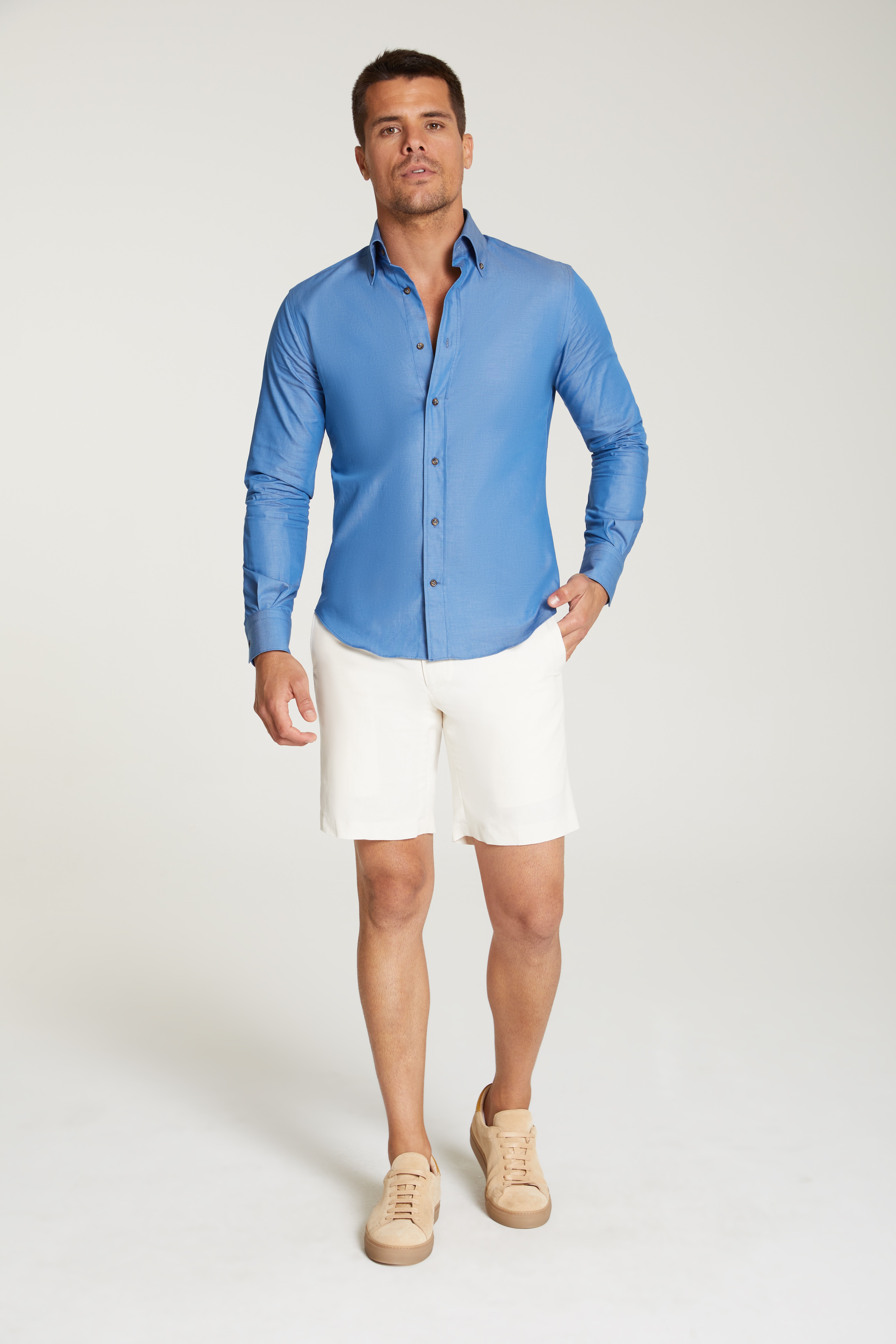 InStitchu Collection The Pietre Cream Linen/Silk Shorts