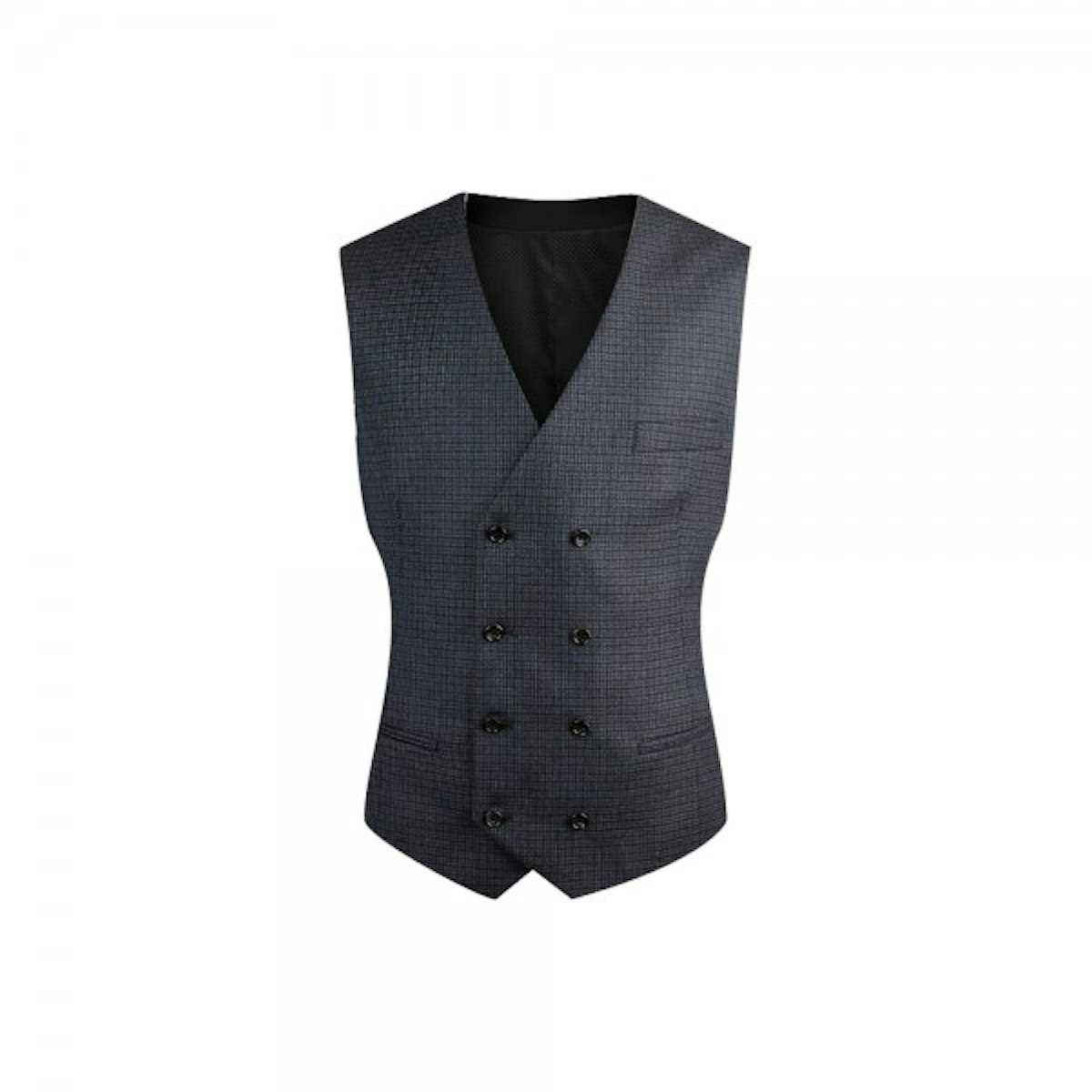 InStitchu Collection Blue Plaid Double Breasted Vest
