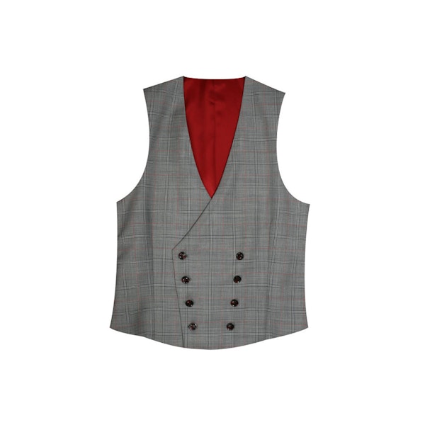 InStitchu Collection The Vanni Grey and Red Windowpane Wool Vest
