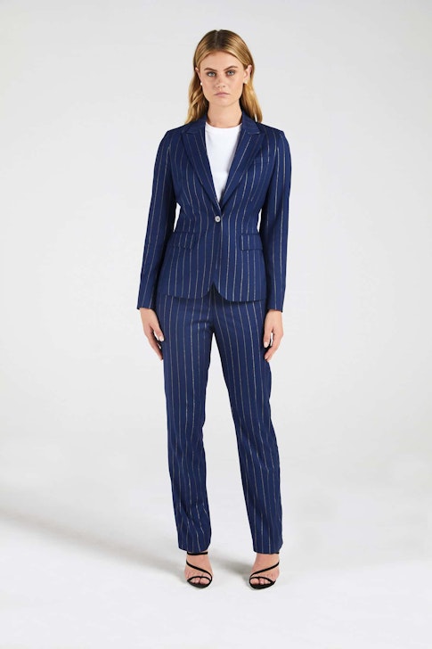 InStitchu Collection The Bryce Navy and Wide Gold Pinstripe Jacket