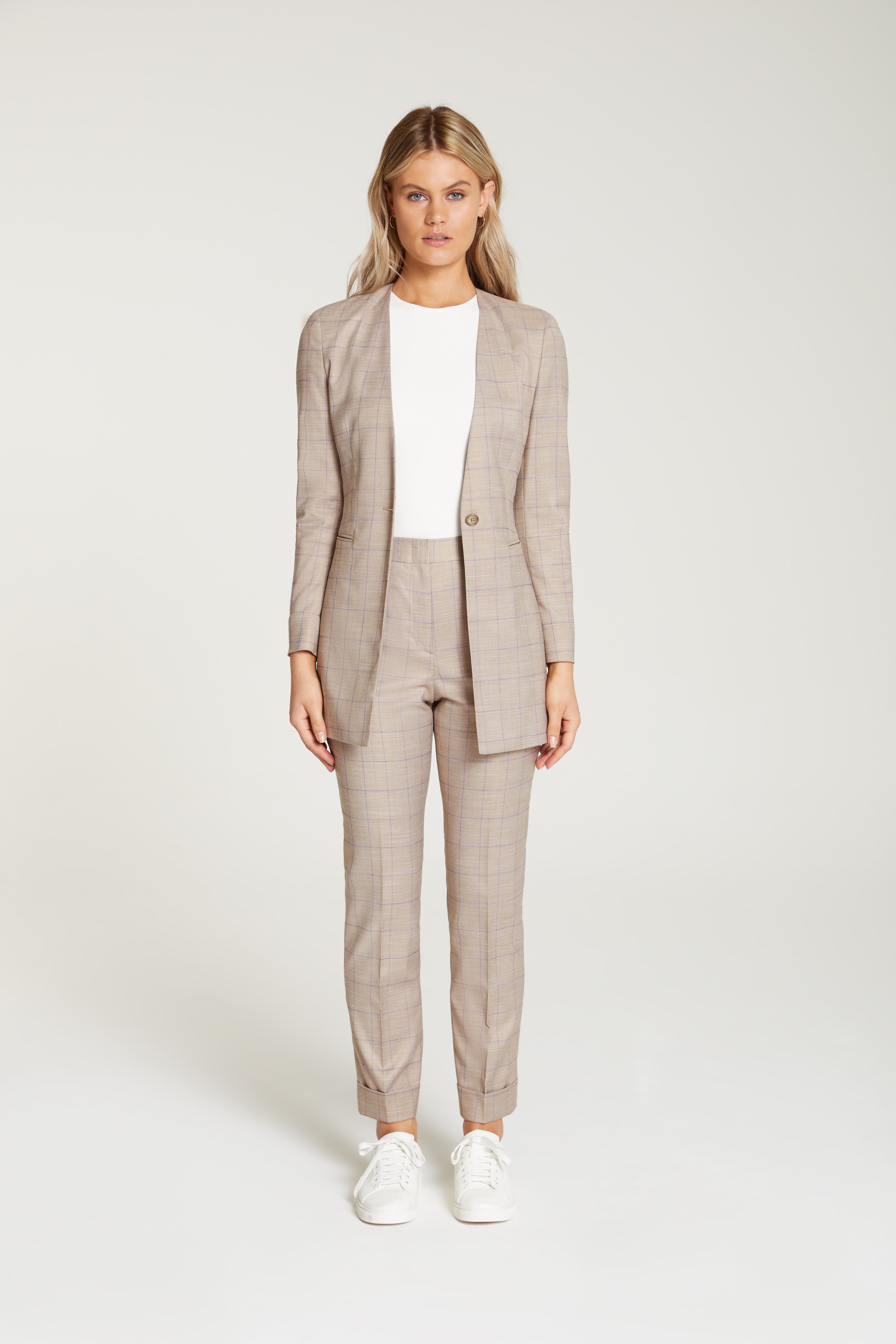 InStitchu Collection The Kahlo Beige Windowpane Jacket