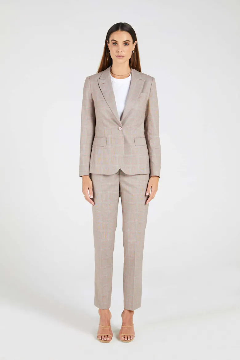 InStitchu Collection The McAuley Brown and Pink Glen Plaid Jacket