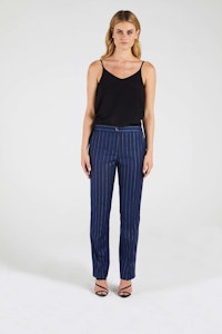 InStitchu Collection The Bryce Navy and Wide Gold Pinstripe Pants