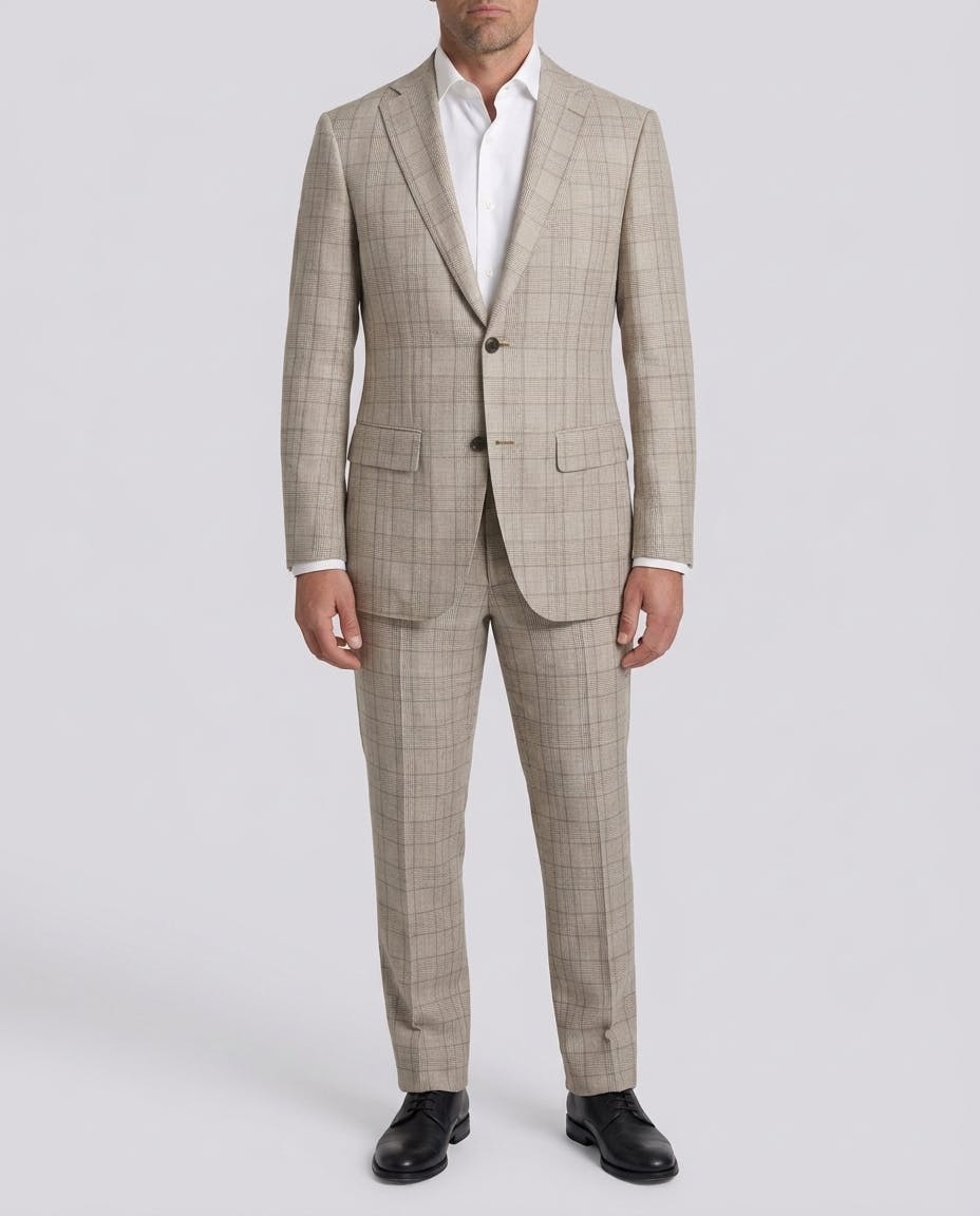 Brown Glen Plaid Wool and Linen Blend Jacket — photo 2