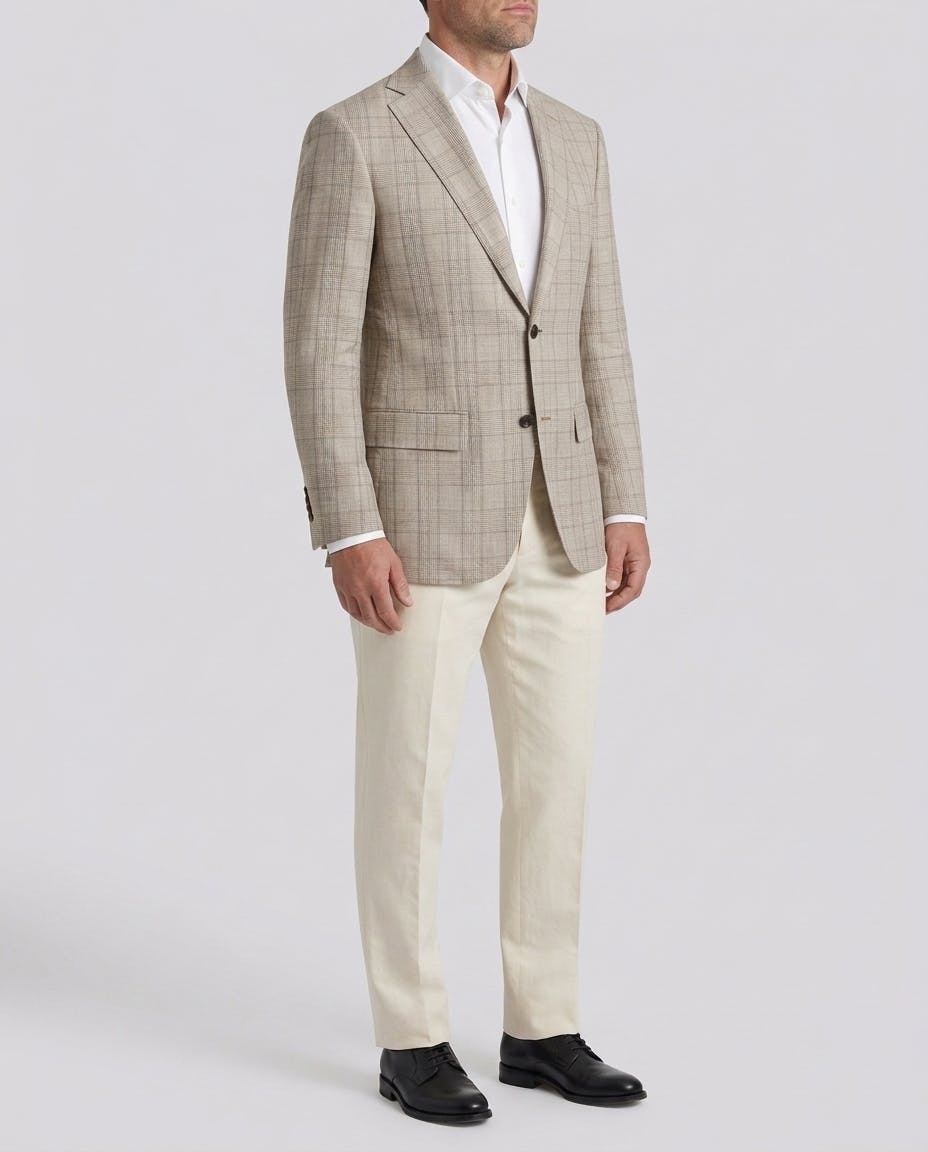 Brown Glen Plaid Wool and Linen Blend Jacket — photo 3