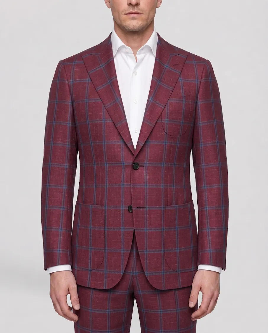 McEvoy Maroon and Blue Prince Of Wales Wool Blend Jacket