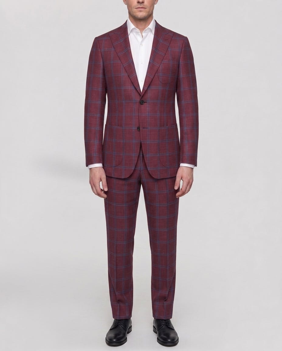 McEvoy Maroon and Blue Prince Of Wales Wool Blend Jacket — photo 2