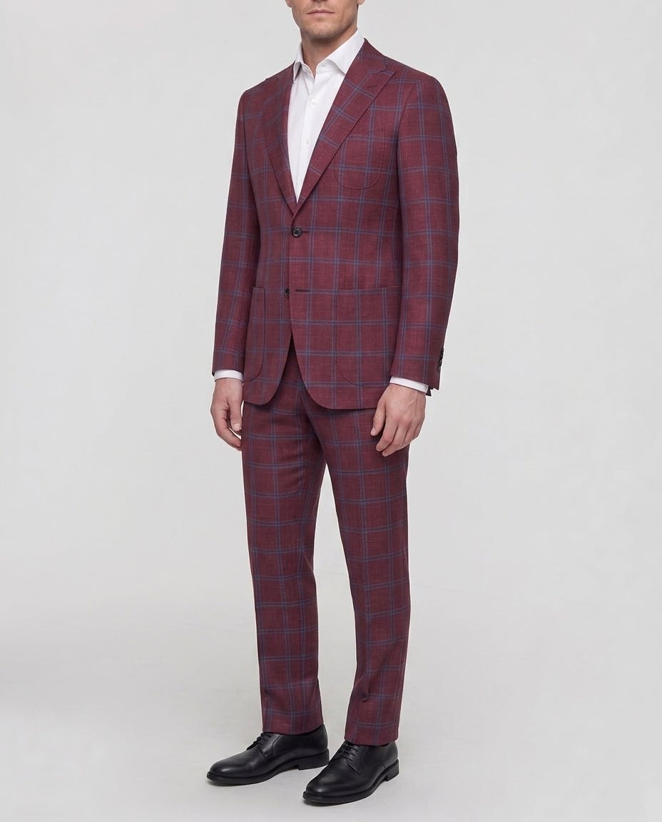 McEvoy Maroon and Blue Prince Of Wales Wool Blend Jacket — photo 3