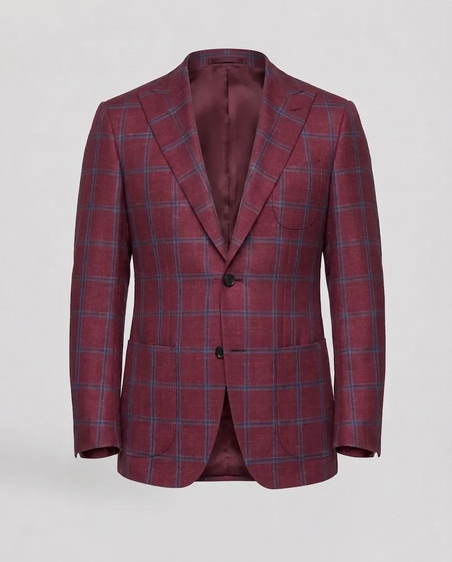 McEvoy Maroon and Blue Prince Of Wales Wool Blend Jacket