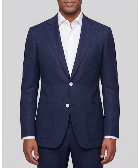 Navy and White Slub Wool Linen Blend Jacket — photo 1