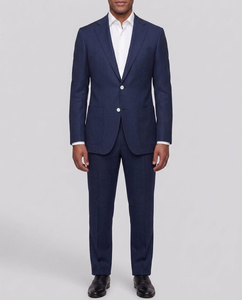 Navy and White Slub Wool Linen Blend Jacket — photo 2