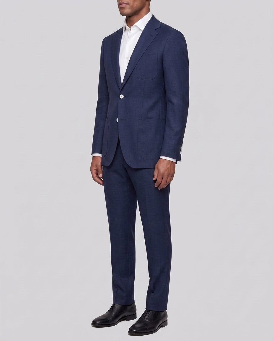 Navy and White Slub Wool Linen Blend Jacket — photo 3