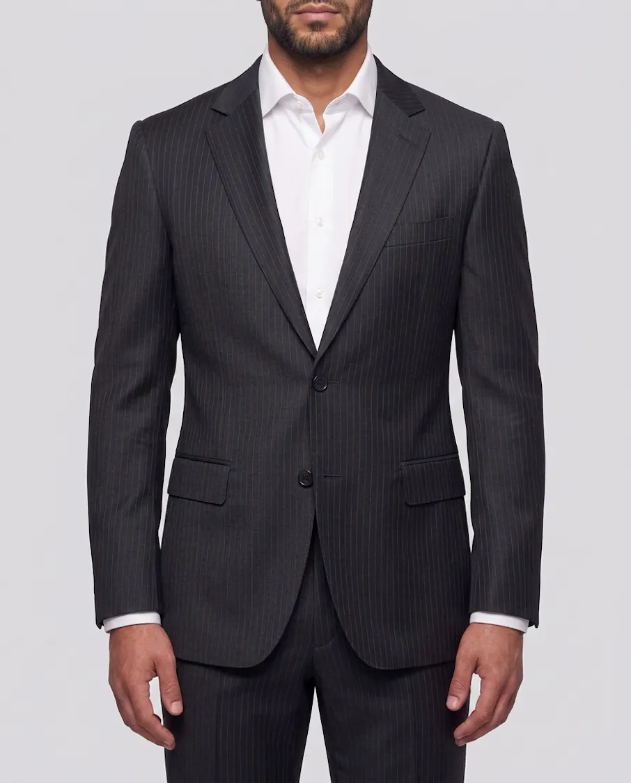 The Dover Charcoal On Black Pinstripe Business Suit