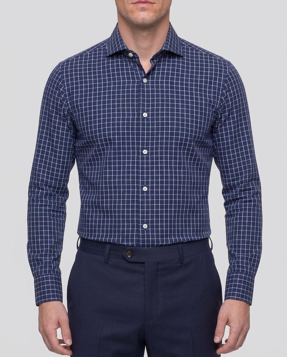 the-donne-navy-windowpane-cotton-shirt