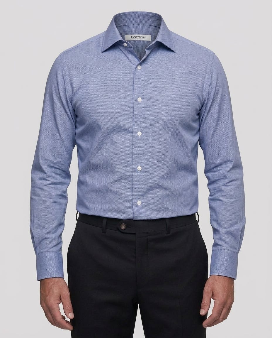 the-emerson-navy-and-white-dobby-cotton-shirt