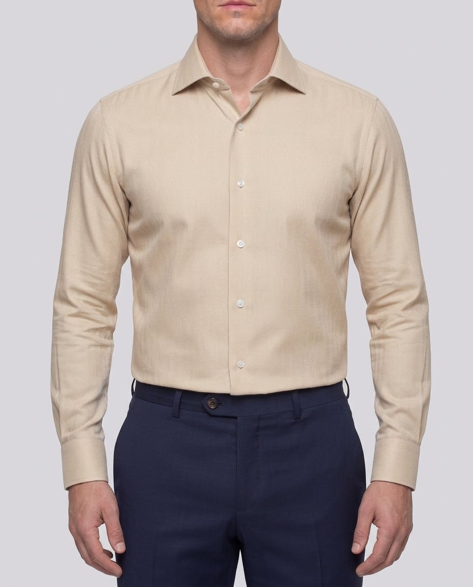 the-harrison-beige-herringbone-cotton-shirt