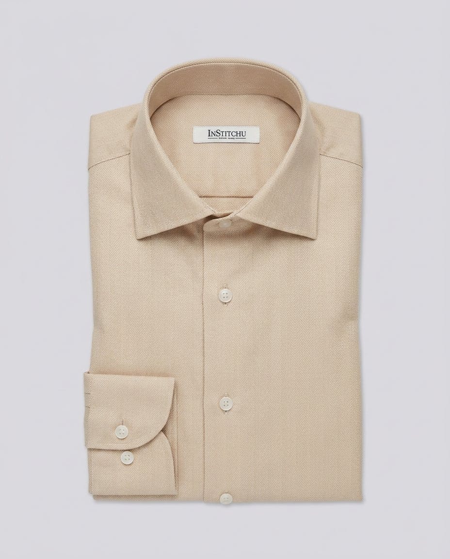 the-harrison-beige-herringbone-cotton-shirt