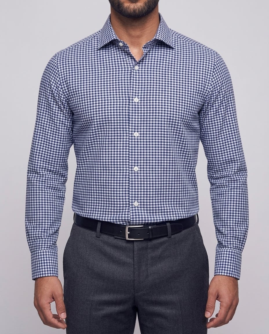 the-woolf-navy-gingham-check-non-iron-cotton-shirt