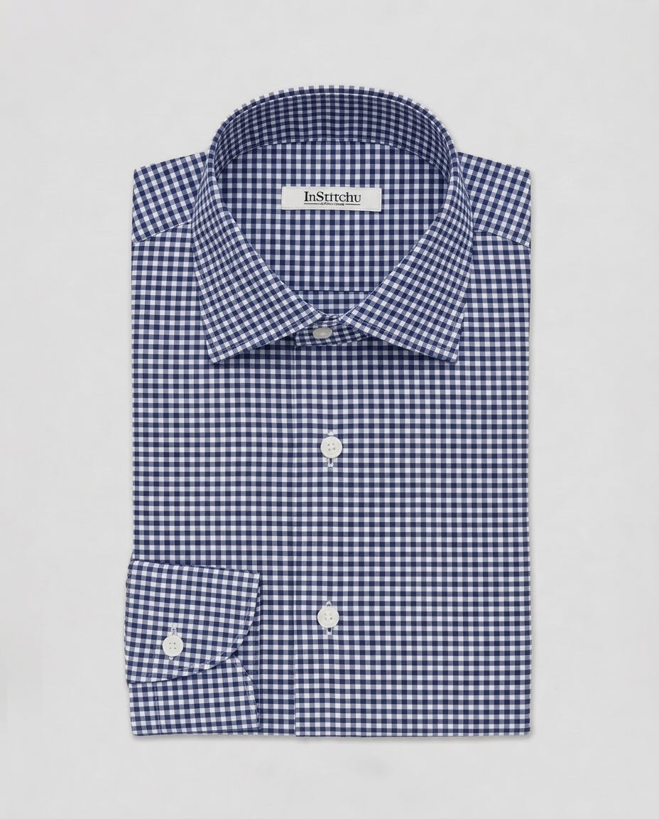 the-woolf-navy-gingham-check-non-iron-cotton-shirt