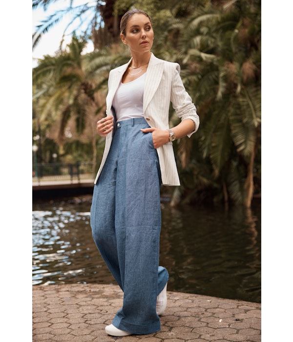 Denim Blue Linen Pants | Women's Custom Women-pants | InStitchu