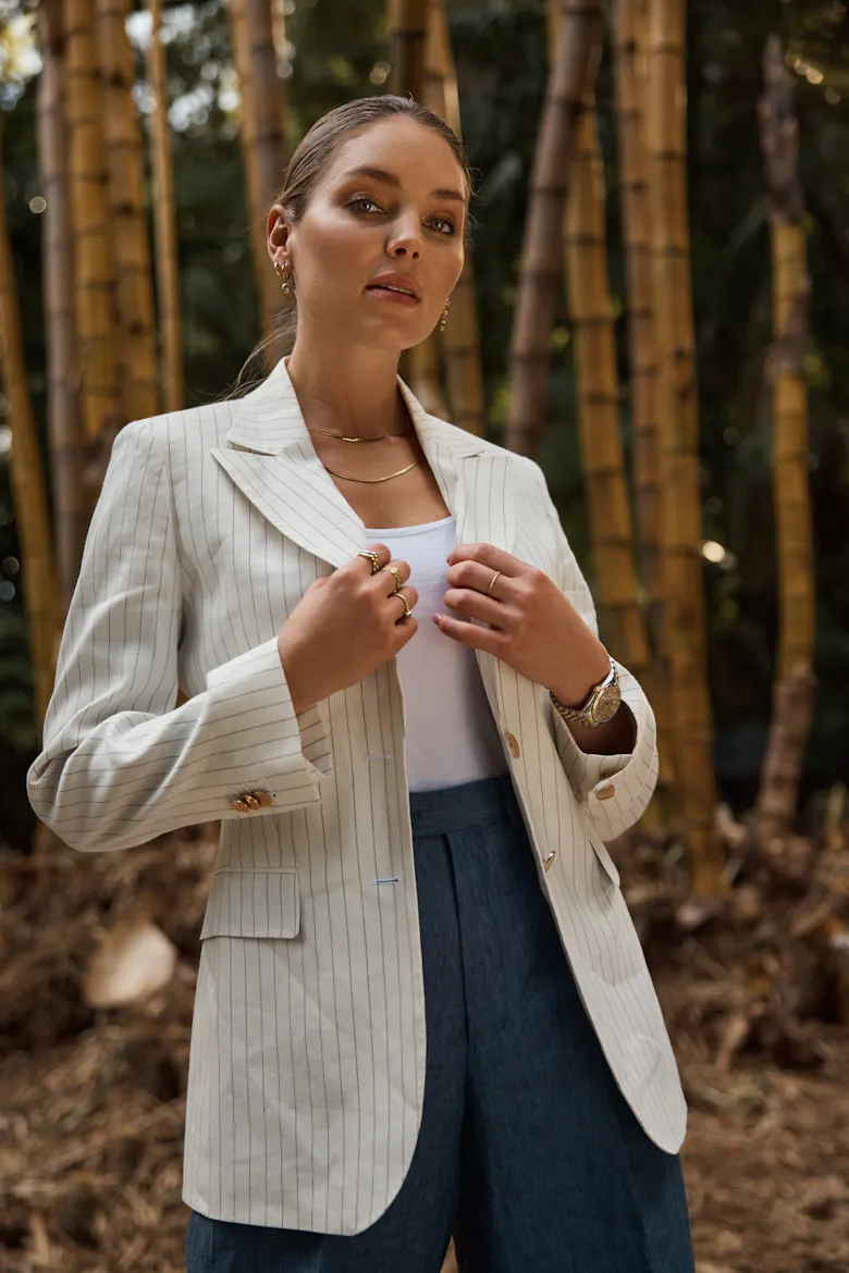 Eggshell Pinstripe Linen Jacket