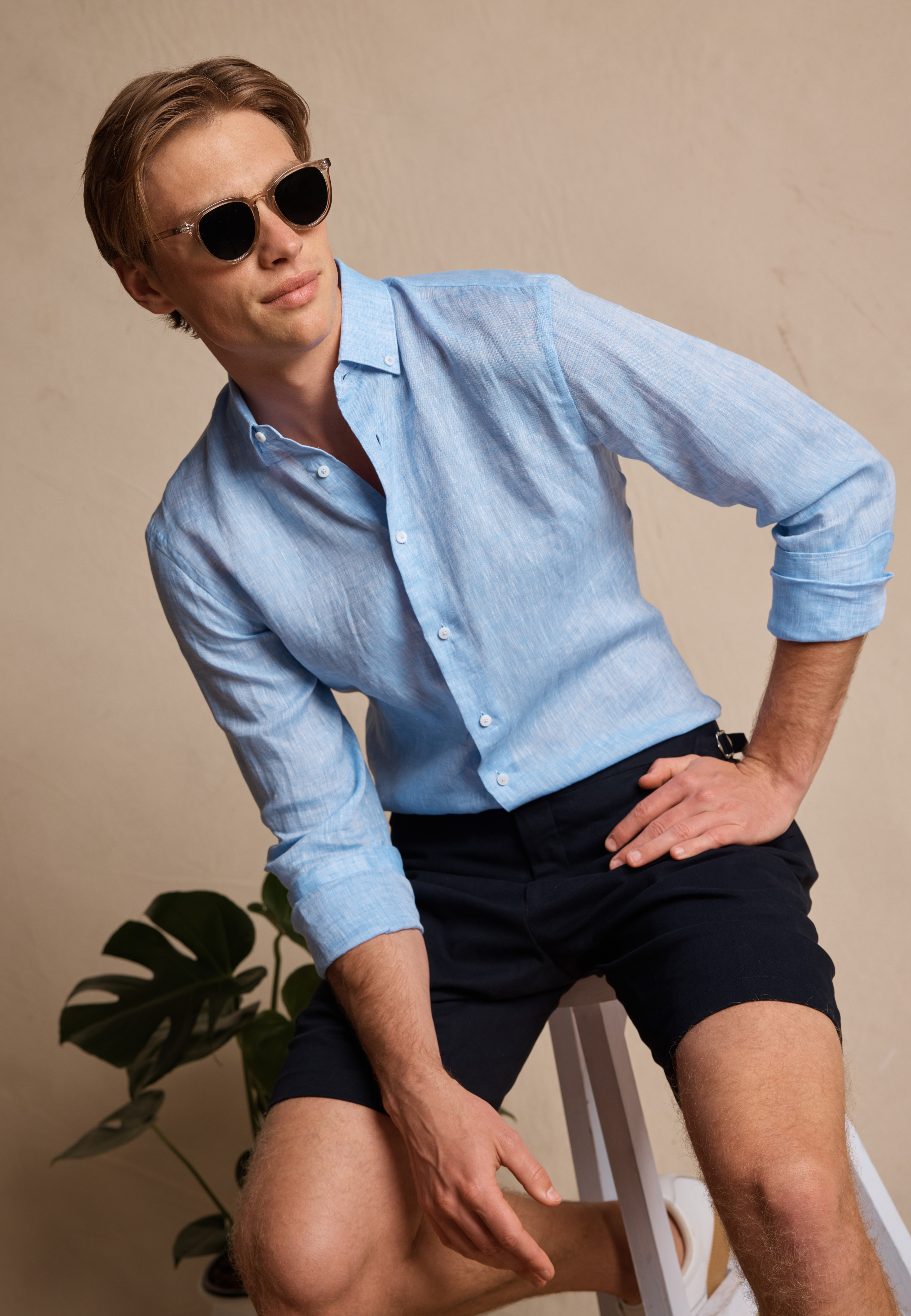 InStitchu Collection Beijing Blue Linen Shirt