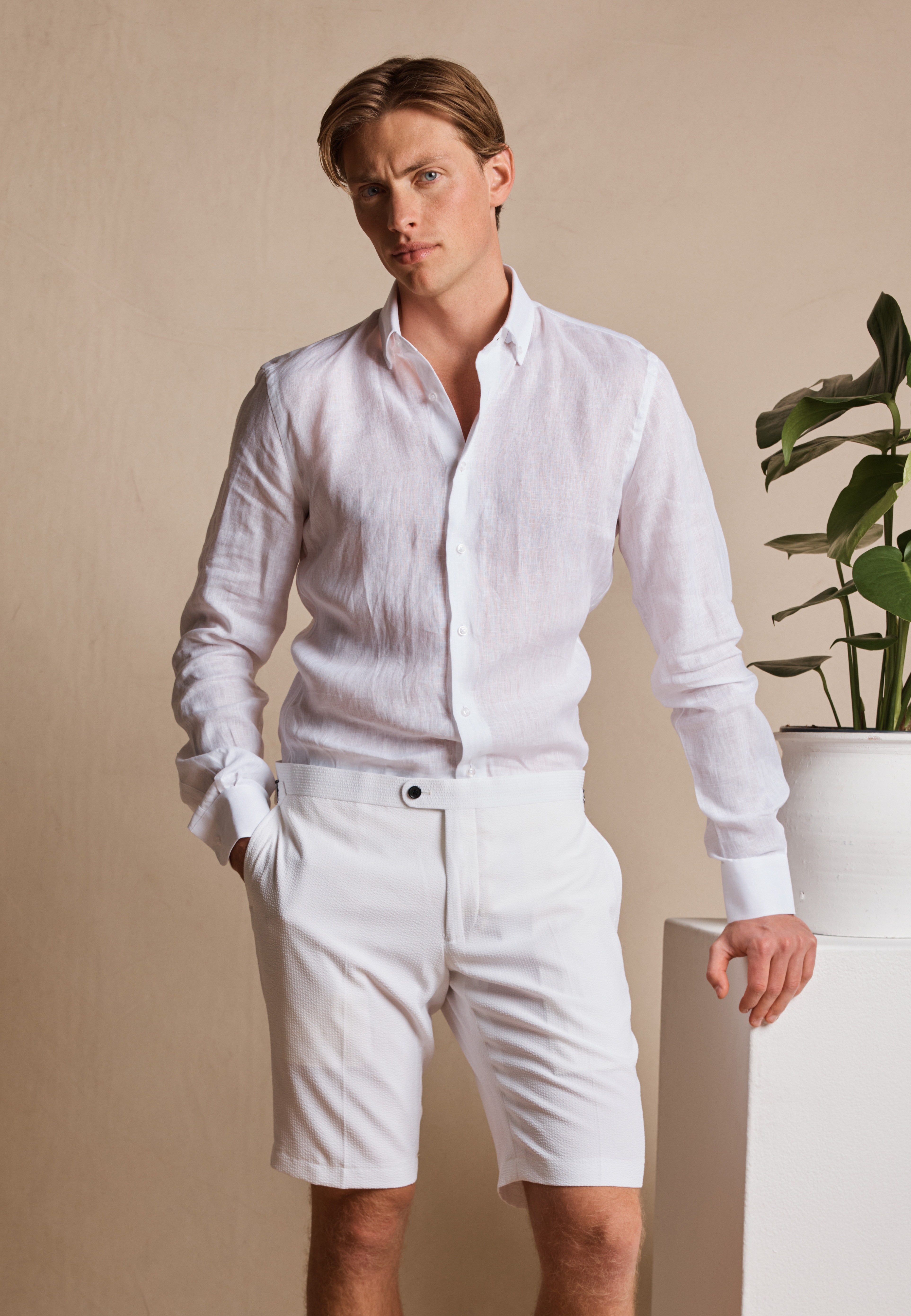 InStitchu Collection Santiago White Seersucker Shorts