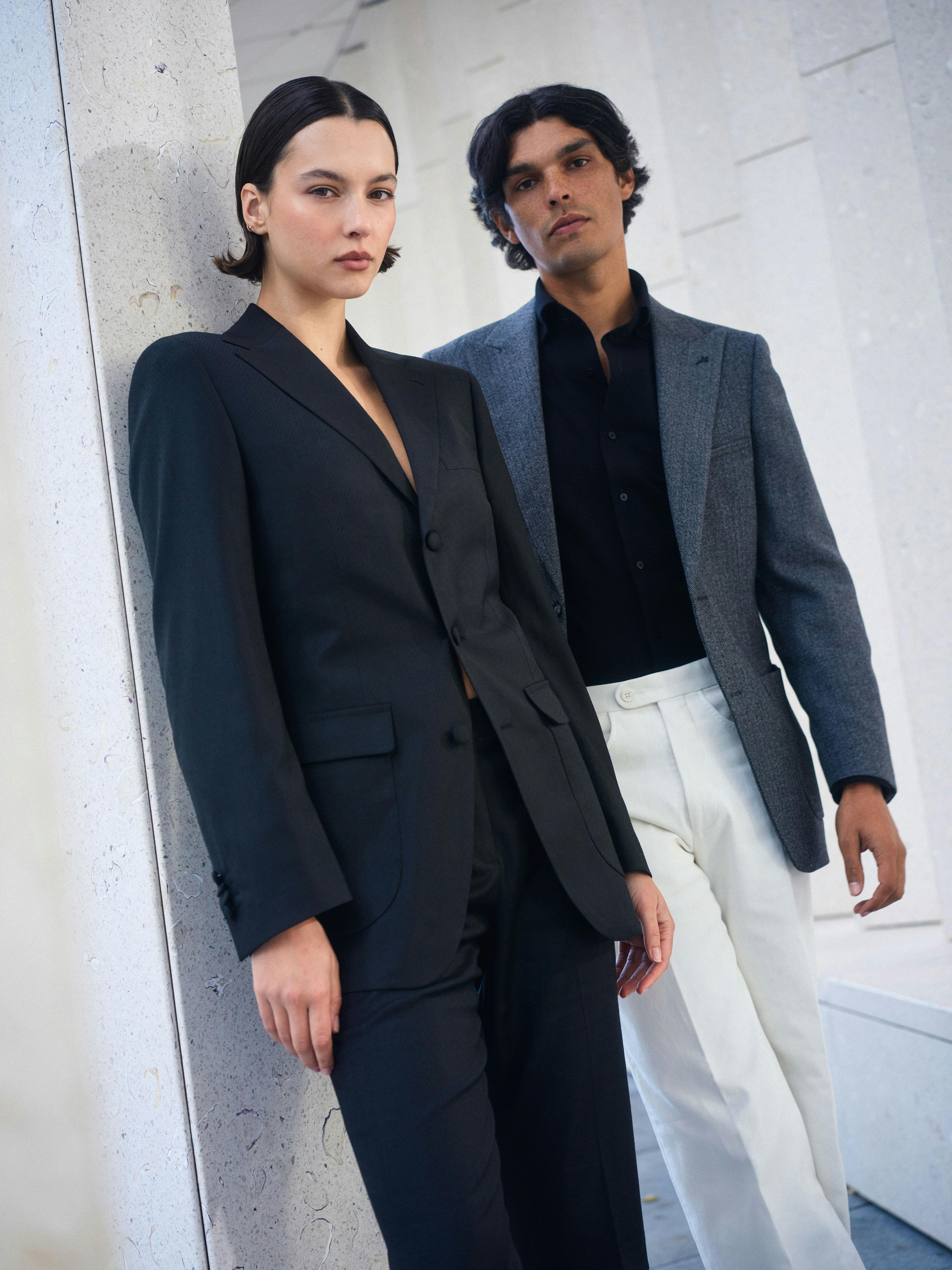 Tailored outerwear photographed in motion