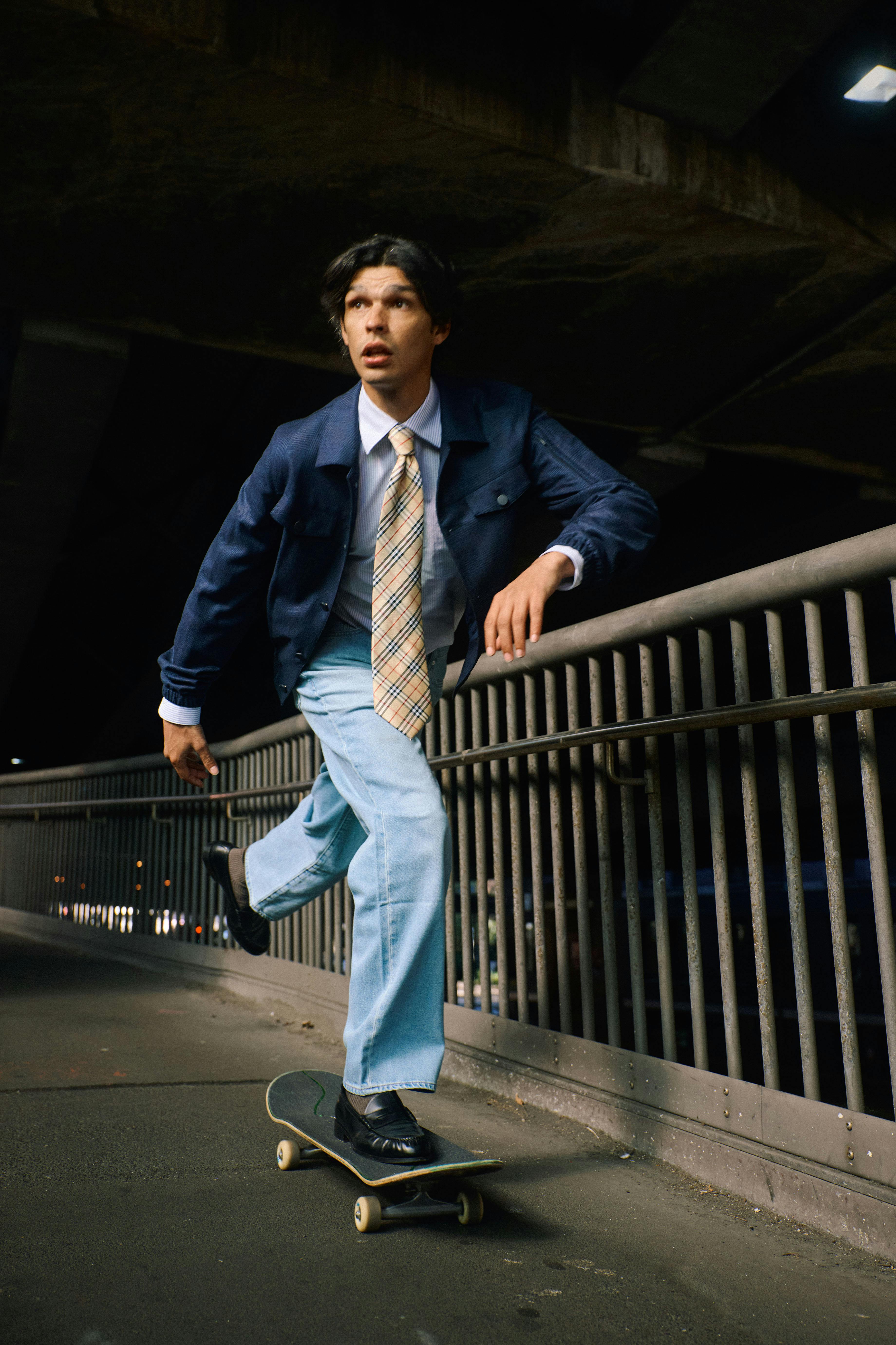Tailored look photographed in transit