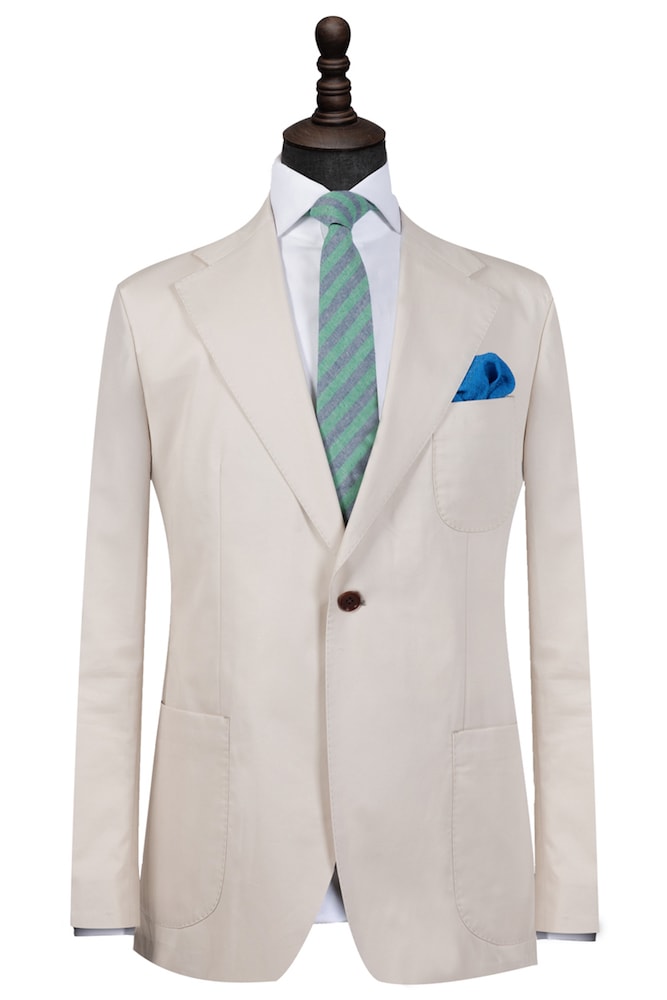 Beige Cotton Single-Breasted Blazer
