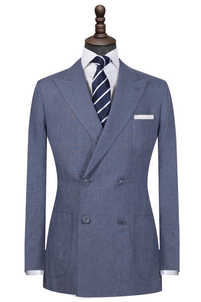 Midnight Blue Linen Double-Breasted Casual Blazer | Men's Custom Jacket ...