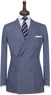 Midnight Blue Linen Double-Breasted Blazer