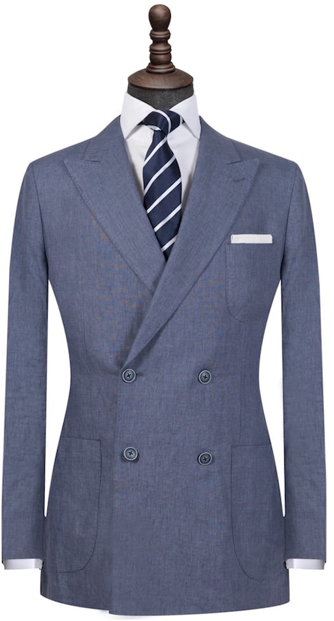 Midnight Blue Linen Double-Breasted Blazer