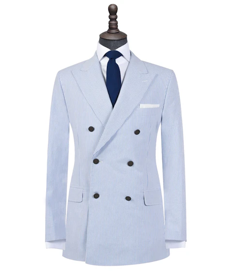 White on Blue Seersucker Double-Breasted Blazer