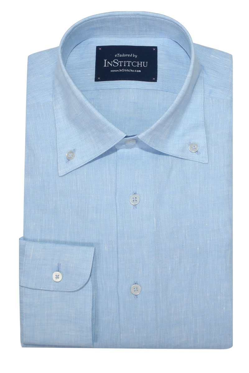 Sky Blue Linen Button Down Shirt | Men's Custom Shirt | InStitchu