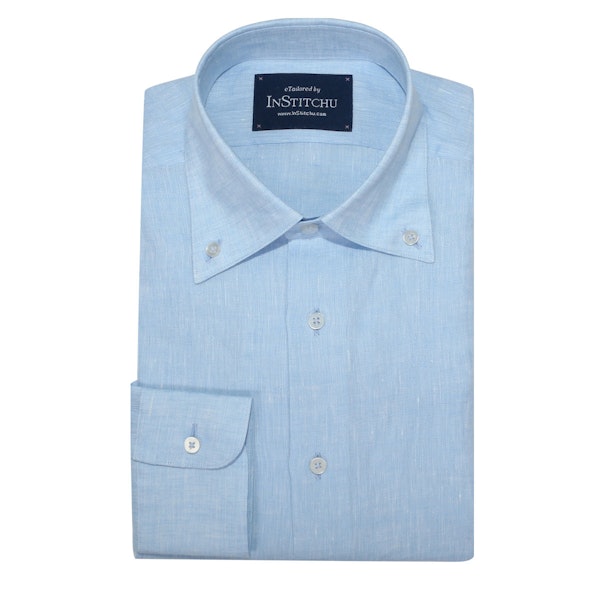 InStitchu Collection Sky Blue Linen Button Down Shirt