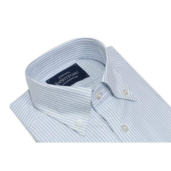 InStitchu Collection Oxford Light Blue Cotton Striped